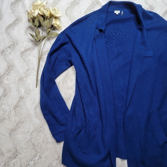 Bela NYC 100% Pima Cotton Royal Blue Long Sleeve Open Cardigan Sweater Size 2 - Picture 4 of 11